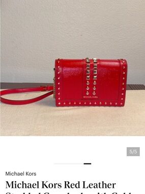 Michael Kors Red Leather Studded Wristlet Clutch with Gold Hardware